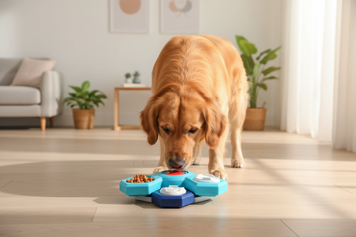 Dog exploring Kibblevia™ Interactive Slow-Feeding Puzzle